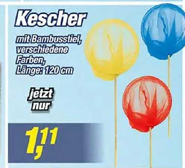 Kescher mit Bambusstiel, verschiedene Farben, Länge: 120 cm