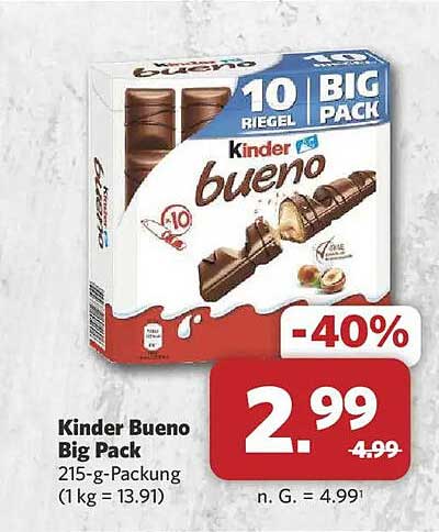 Kinder Bueno Big Pack 215-g-Packung (1 kg = 13.91)