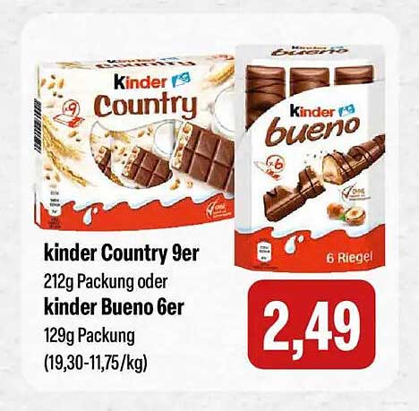 kinder Country 9er 212g Packung oder kinder Bueno 6er 129g Packung