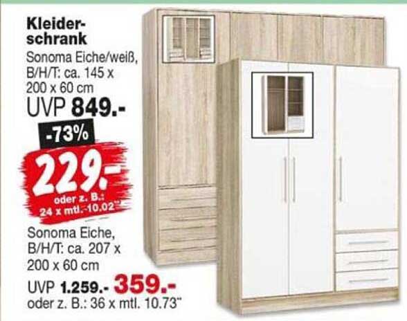 Kleiderschrank Sonoma Eiche/weiß, B/H/T: ca. 145 x 200 x 60 cm