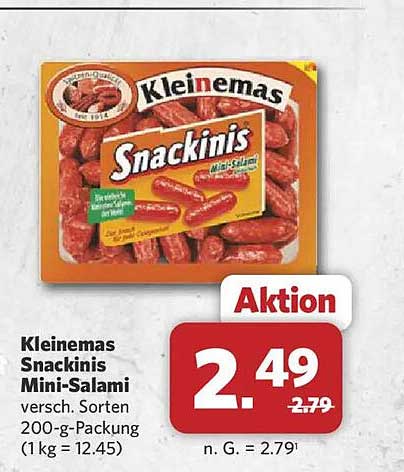 Kleinemas Snackinis Mini-Salami versch. Sorten 200-g-Packung (1 kg = 12.45)