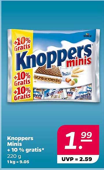 Knoppers Minis + 10 % gratis* 220 g 1 kg = 9.05