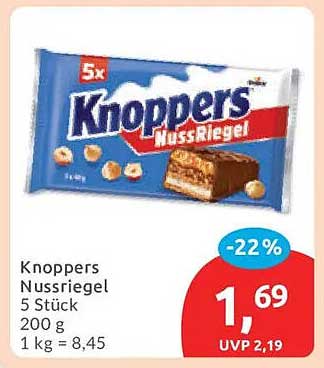 Knoppers Nussriegel 5 Stück 200 g 1 kg = 8,45