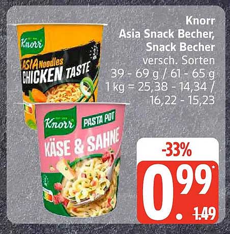 Knorr Asia Snack Becher, Snack Becher versch. Sorten