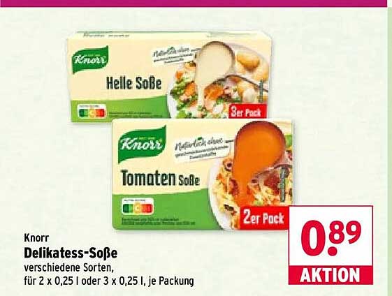 Knorr Delikatess-Soße verschiedene Sorten, für 2 x 0,25 l oder 3 x 0,25 l, je Packung