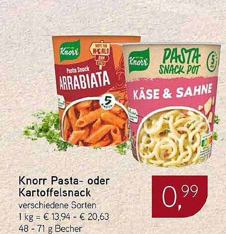 Knorr Pasta- oder Kartoffelsnack verschiedene Sorten
