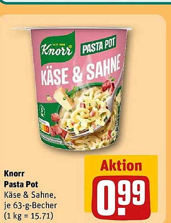 Knorr Pasta Pot Käse & Sahne, je 63-g-Becher (1 kg = 15.71)