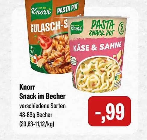 Knorr Snack im Becher verschiedene Sorten 48-89g Becher (20,63-11,12/kg)