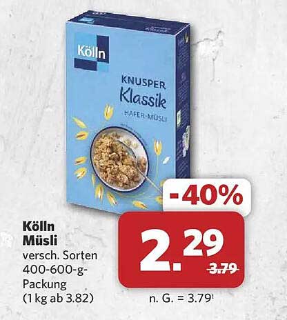 Kölln Müsli versch. Sorten 400-600-g-Packung (1 kg ab 3.82)