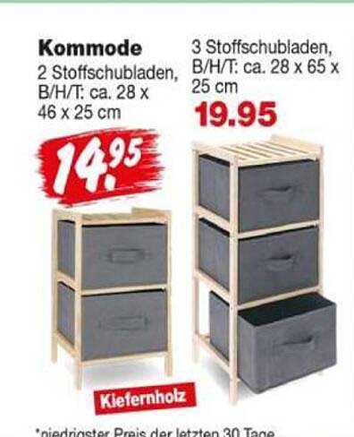 Kommode 2 Stoffschubladen, B/H/T: ca. 28 x 46 x 25 cm