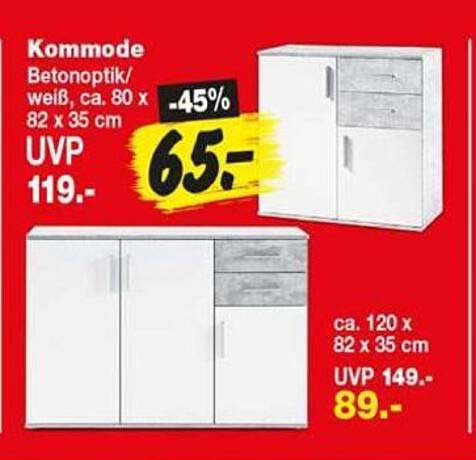 Kommode Betonoptik/weiß, ca. 80 x 82 x 35 cm