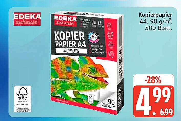 Kopierpapier A4, 90 g/m², 500 Blatt