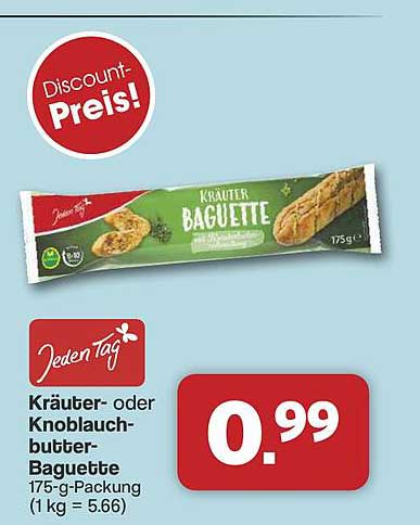 Kräuter- oder Knoblauchbutter-Baguette