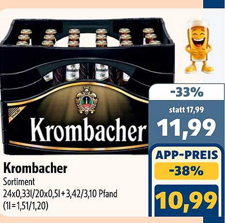 Krombacher Sortiment 24x0,33l/20x0,5l + 3,42/3,10 Pfand (1l=1,51/1,20)