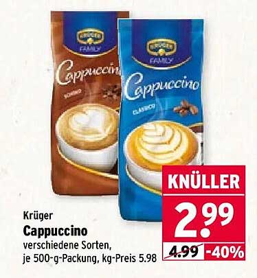 Krüger Cappuccino verschiedene Sorten, je 500-g-Packung, kg-Preis 5.98