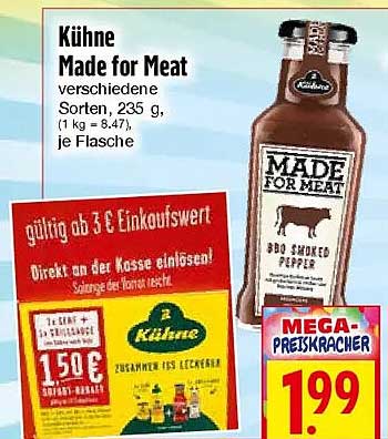 Kühne Made for Meat verschiedene Sorten, 235 g, (1 kg = 8,47), je Flasche