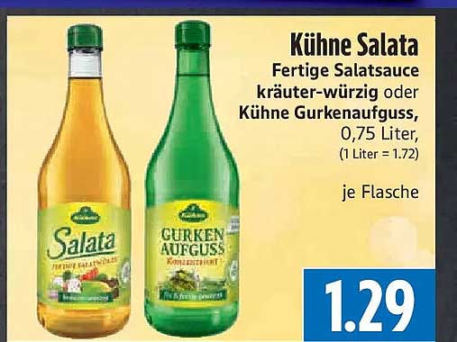 Kühne Salata Fertige Salatsauce kräuter-würzig oder Kühne Gurkenaufguss, 0,75 Liter