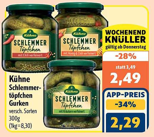 Kühne Schlemmer-töpfchen Gurken versch. Sorten 300g (1kg=8,30)