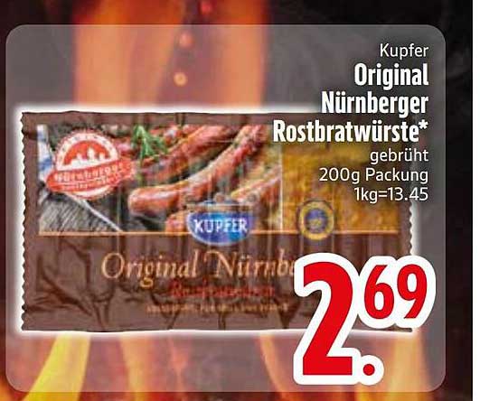 Kupfer Original Nürnberger Rostbratwürste* gebrüht 200g Packung 1kg=13,45