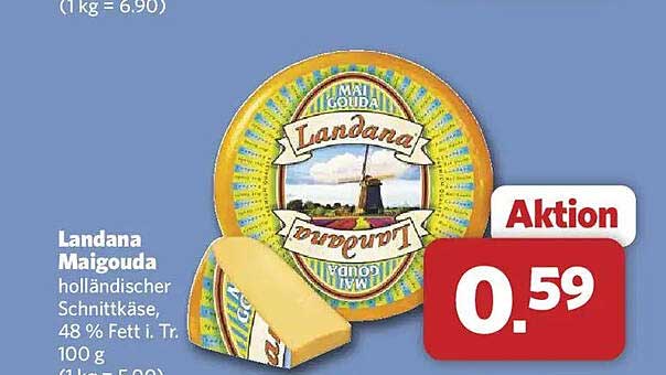 Landana Maigouda holländischer Schnittkäse, 48 % Fett i. Tr., 100 g