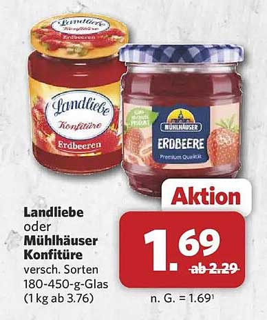 Landliebe oder Mühlhäuser Konfitüre versch. Sorten 180-450-g-Glas