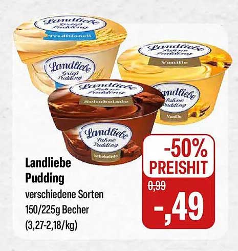 Landliebe Pudding verschiedene Sorten 150/225g Becher (3,27-2,18/kg)