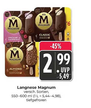 Langnese Magnum versch. Sorten, 550–600 ml (1 L = 5,44–4,98), tiefgefroren