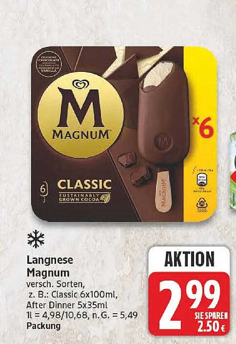 Langnese Magnum versch. Sorten, z. B.: Classic 6x100ml, After Eight 5x35ml