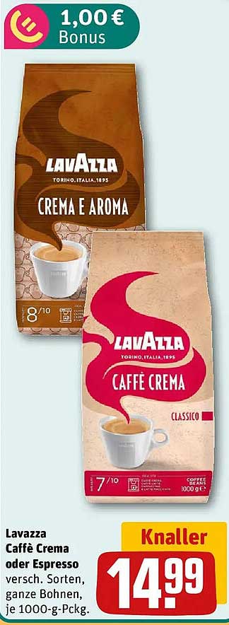 Lavazza Caffè Crema oder Espresso versch. Sorten, ganze Bohnen, je 1000-g-Pckg.