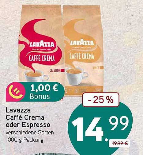 Lavazza Caffè Crema oder Espresso verschiedene Sorten 1000 g Packung