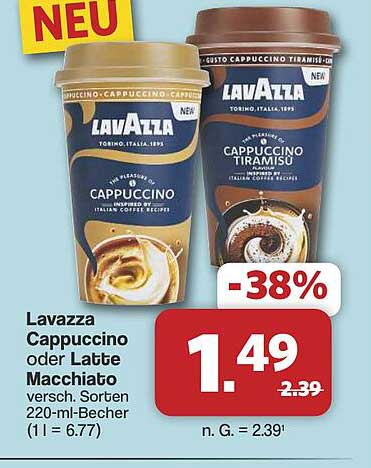Lavazza Cappuccino oder Latte Macchiato versch. Sorten 220-ml-Becher (1 l = 6.77)