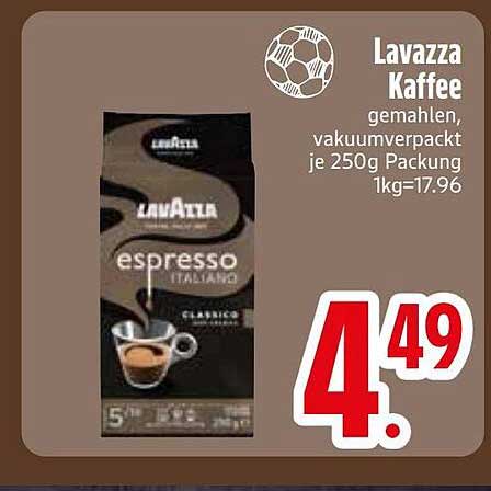 Lavazza Kaffee gemahlen, vakuumverpackt je 250g Packung 1kg=17.96