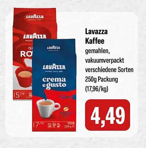Lavazza Kaffee gemahlen, vakuumverpackt verschiedene Sorten 250g Packung (17,96/kg)