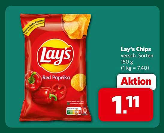 Lay's Chips versch. Sorten 150 g (1 kg = 7.40)