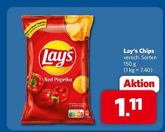Lay's Chips versch. Sorten 150 g (1 kg = 7,40)
