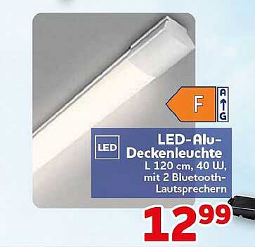 LED-Alu-Deckenleuchte L 120 cm, 40 W, mit 2 Bluetooth-Lautsprechern