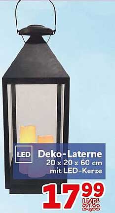 LED Deko-Laterne 20 x 20 x 60 cm mit LED-Kerze