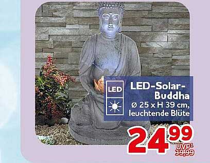 LED-Solar-Buddha Ø 25 x H 39 cm, leuchtende Blüte