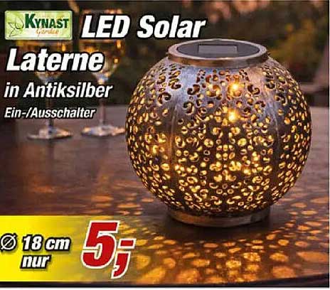 LED Solar Laterne in Antiksilber Ein-/Ausschalter