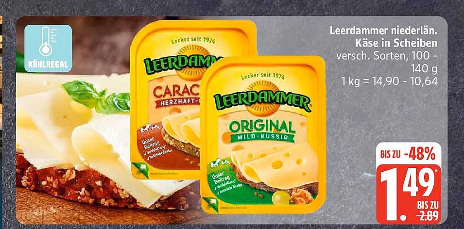 Leerdammer niederlän. Käse in Scheiben versch. Sorten, 100 - 140 g