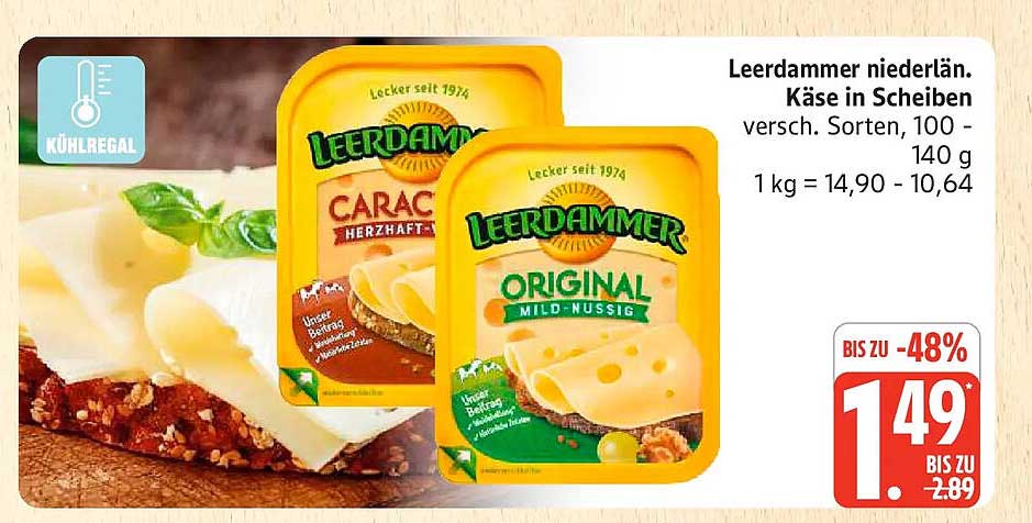 Leerdammer niederlän. Käse in Scheiben versch. Sorten, 100 - 140 g