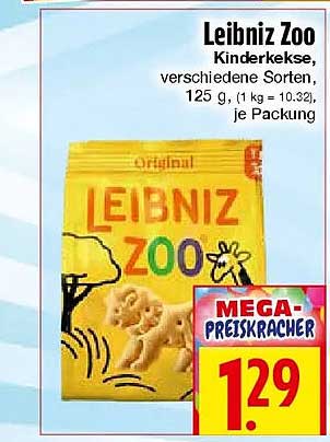 Leibniz Zoo Kinderkekse, verschiedene Sorten, 125 g, (1 kg = 10,32), je Packung