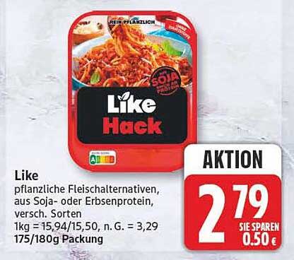 Like pflanzliche Fleischalternativen, aus Soja- oder Erbsenprotein, Versch. Sorten 1kg = 15,94/15,50, n. G. = 3,29 175/180g Packung