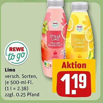 Limo versch. Sorten, je 500-ml-Fl. (1 l = 2.38) zzgl. 0.25 Pfand