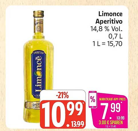 Limonce Aperitivo 14,8 % Vol. 0,7 L 1 L = 15,70