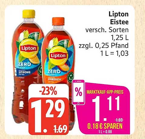 Lipton Eistee versch. Sorten 1,25 L zzgl. 0,25 Pfand 1 L = 1,03