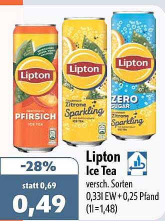 Lipton Ice Tea versch. Sorten 0,33l EW +0,25 Pfand (1l=1,48)