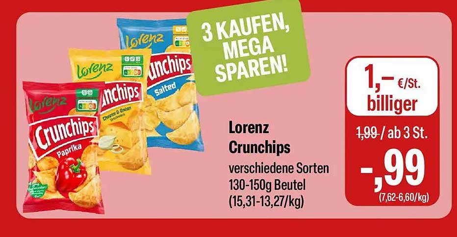Lorenz Crunchips verschiedene Sorten 130-150g Beutel
