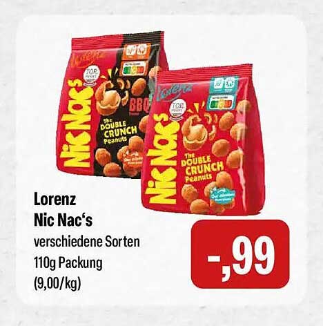 Lorenz Nic Nac's verschiedene Sorten 110g Packung (9,00/kg)