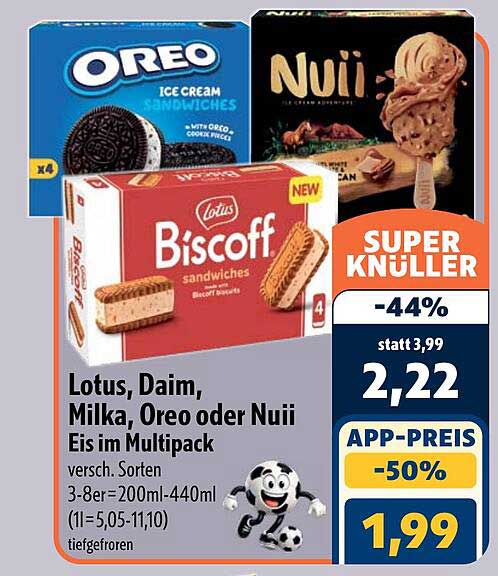 Lotus, Daim, Milka, Oreo oder Nuii Eis im Multipack